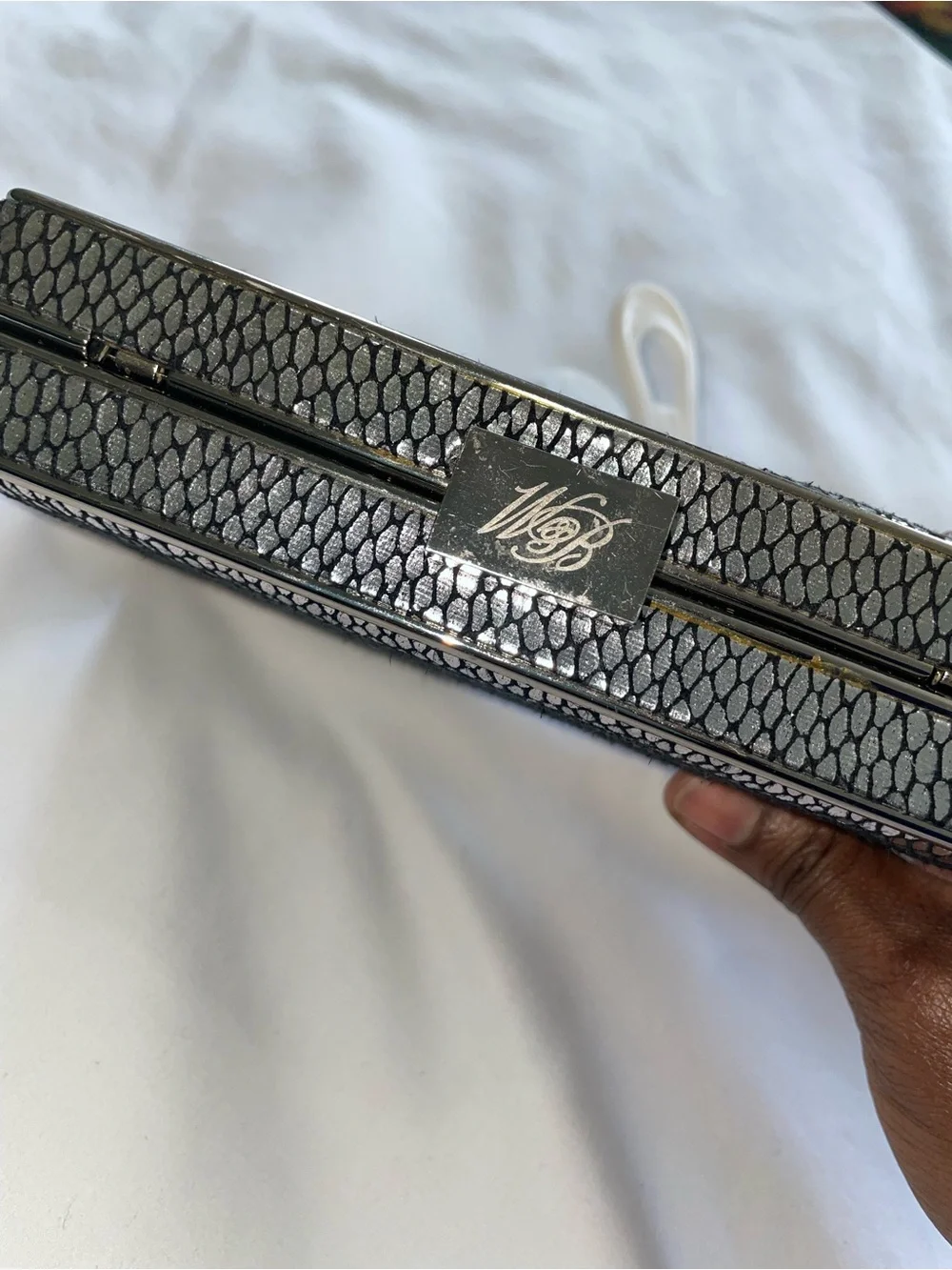 White House Black Market Three Way Clutch - Silver Snakeskin Print - Picture 3 of 7